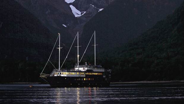 Milford Mariner Overnight Cruise, at dusk in Milford Sound
