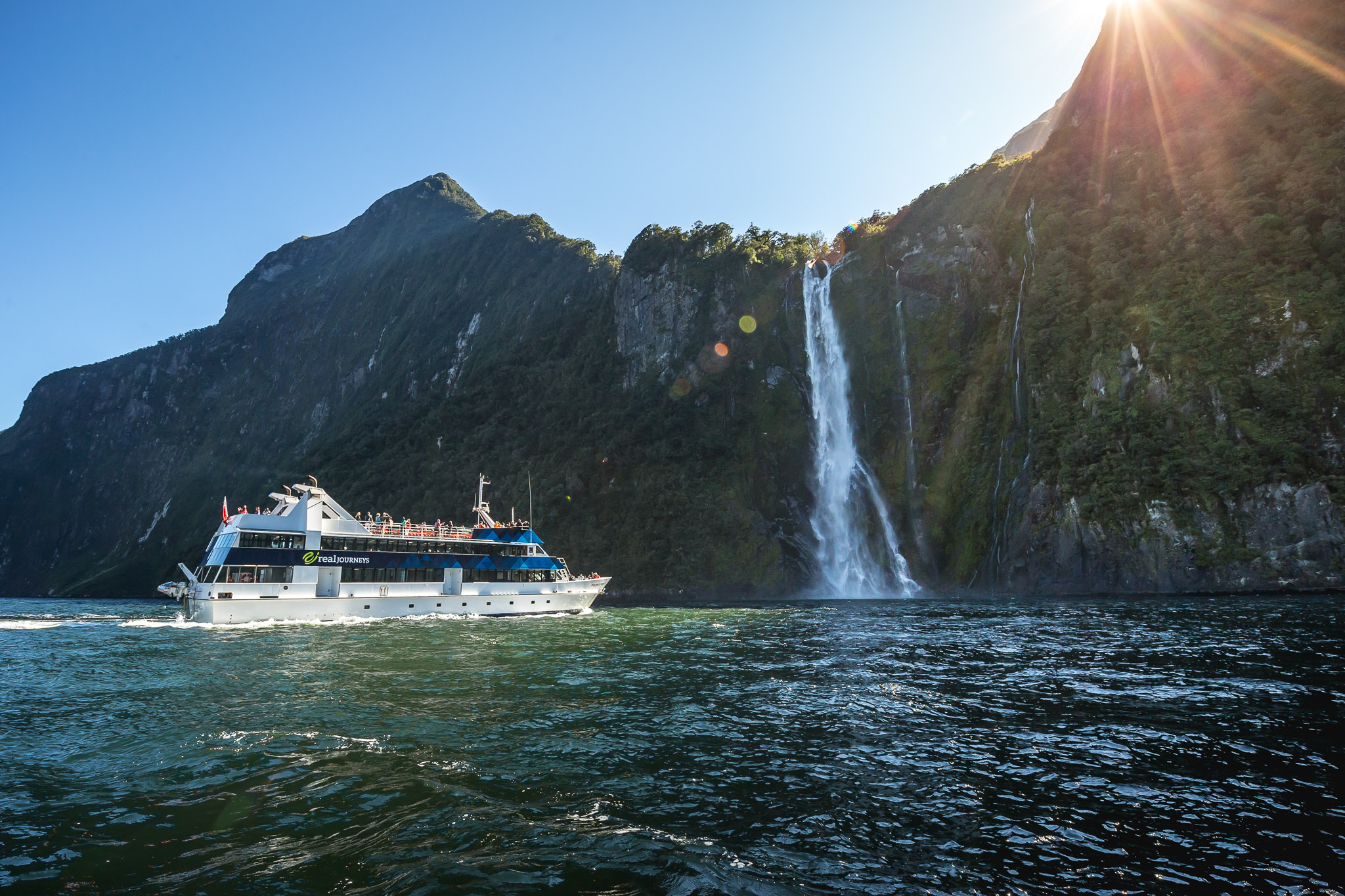 Milford Sound scenic cruise vessel by Stirling Falls