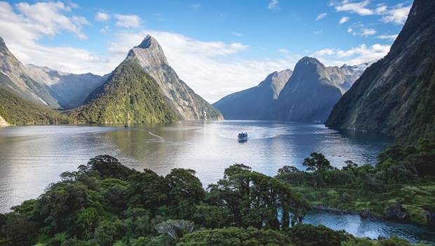 Milford Sound and Mitre Peak from a distance