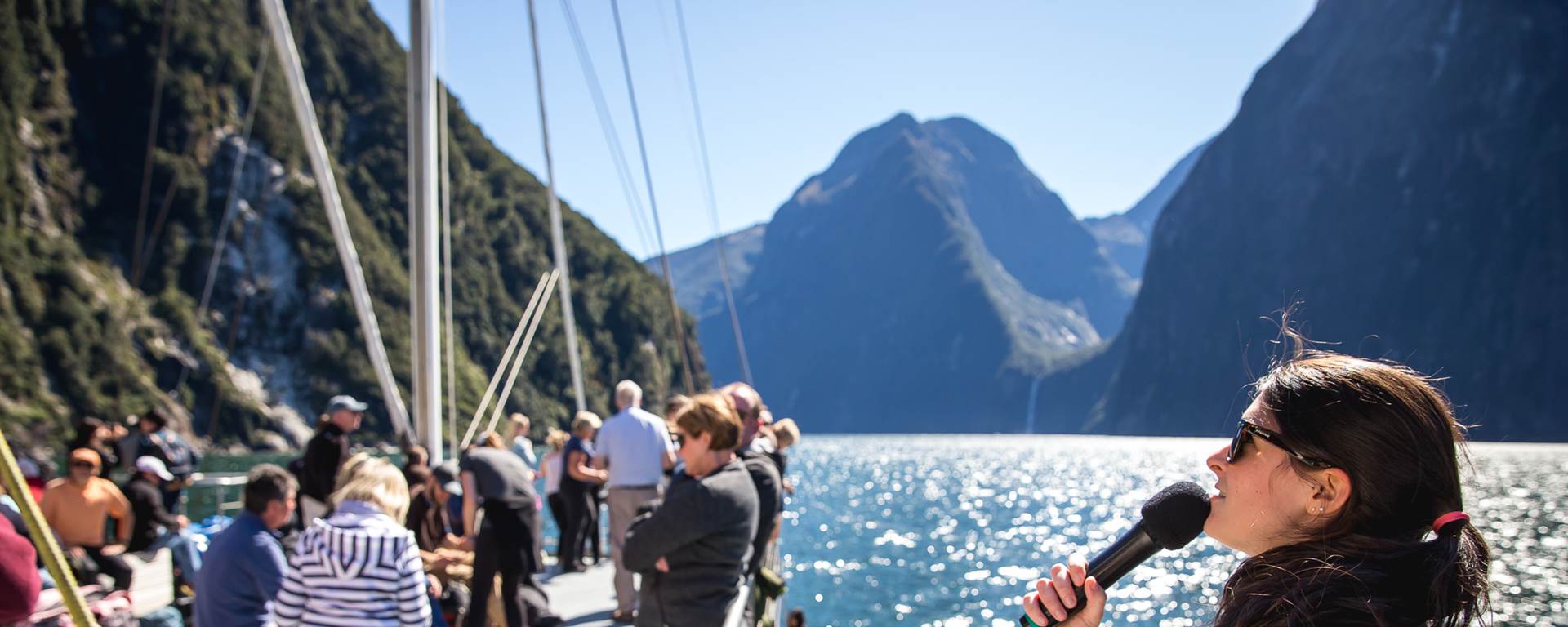 Commentary onboard boat in Milford Sound
