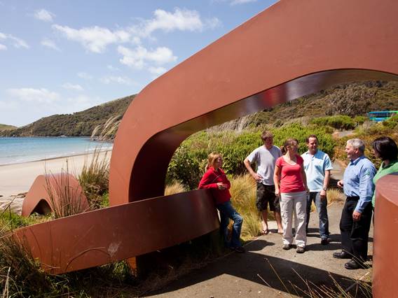 Group at Lee Bay on Stewart Island Village and Bays Tour