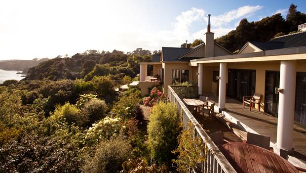 Garden and views from the Stewart Island Lodge