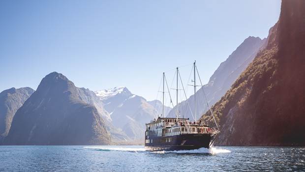 Boat cruising on Milford Sound