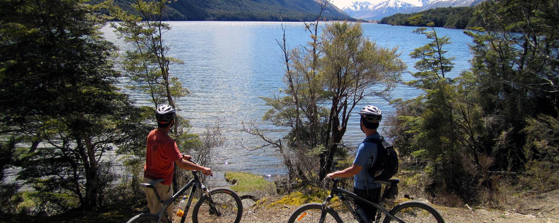 Two cyclists at Mavora Lakes 