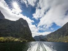 Wake of a boat cruising through Doubtful Sound