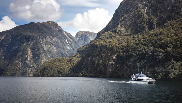 Boat, Patea, sailing through Doubtful Sound on a Wilderness Day Cruise