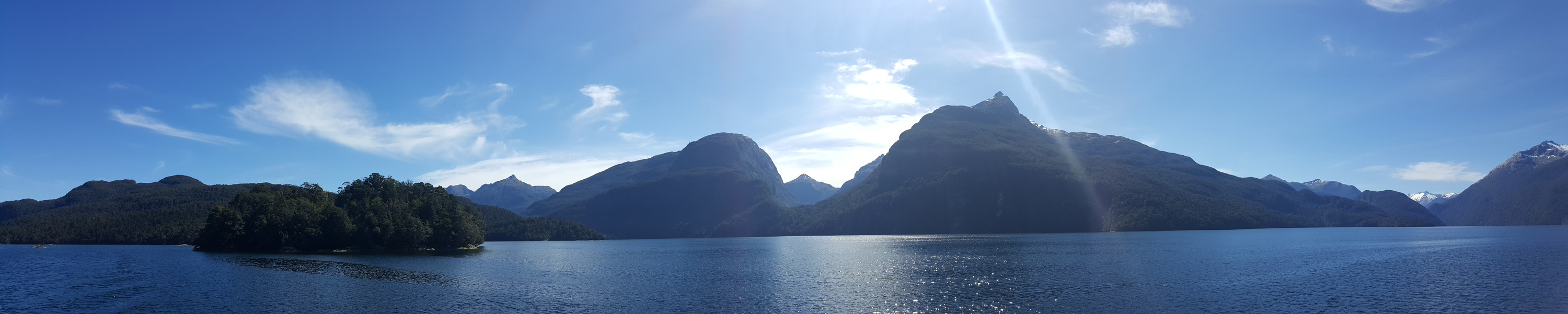 Panoramic view of Cooper Island, Dusky Sound, Fiordland National Park