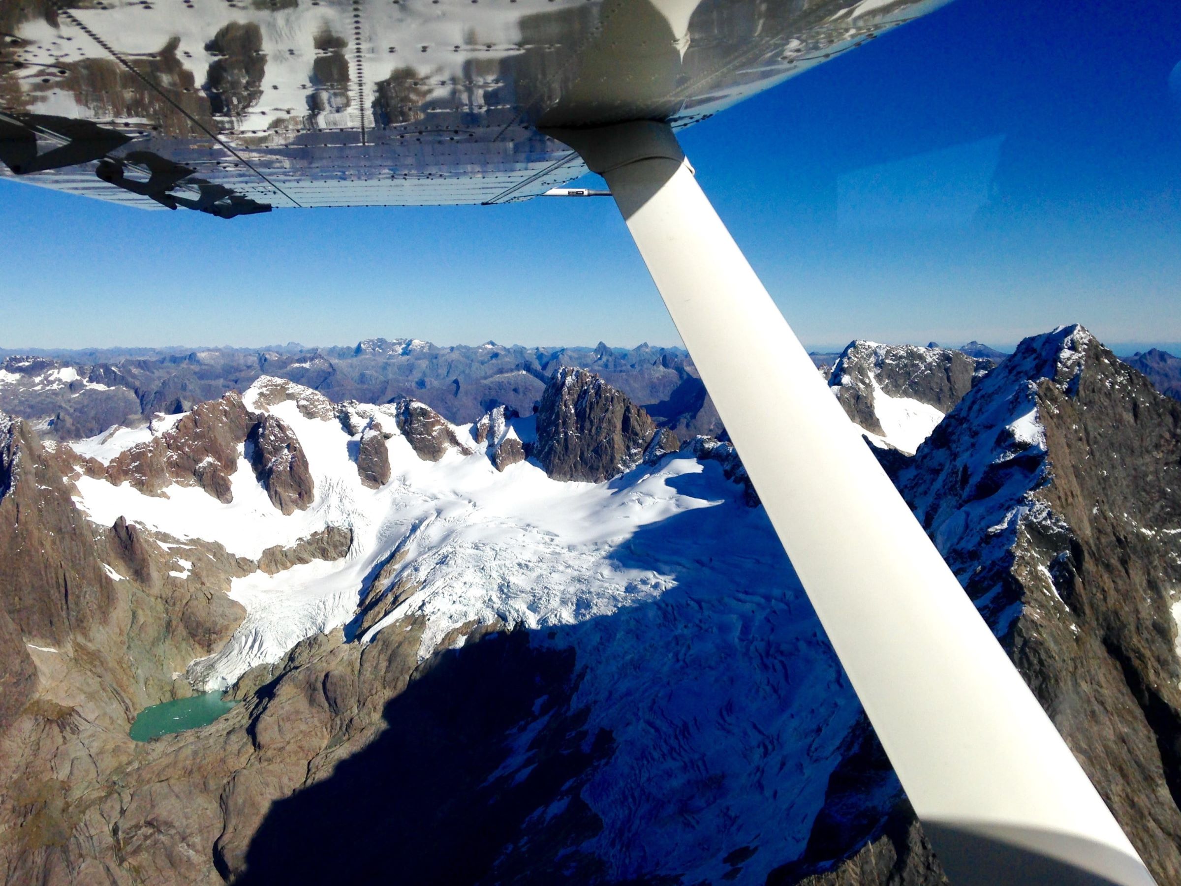 Mountains towards Milford Sound from above