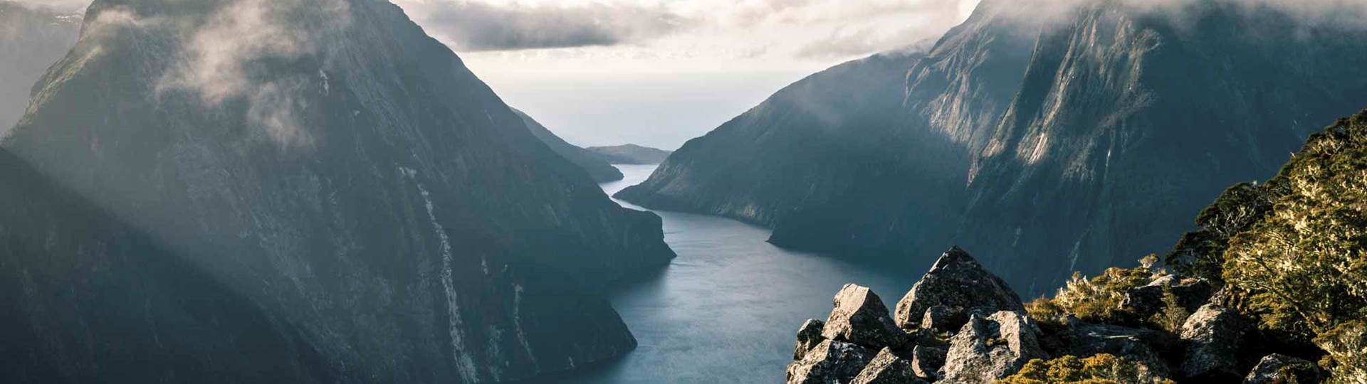 Drone shot of Milford Sound from above