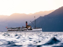 The historic TSS Earnslaw steamship sails along Lake Wakatipu 