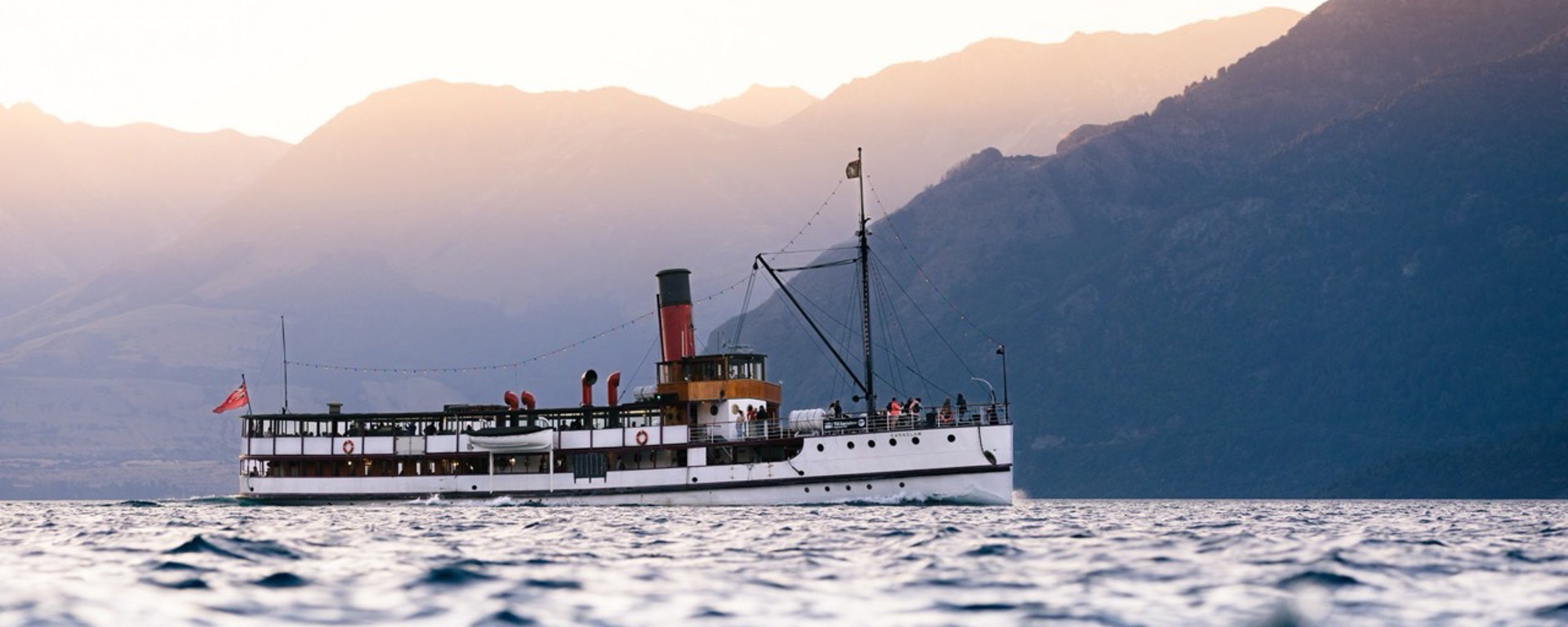 The historic TSS Earnslaw steamship sails along Lake Wakatipu 