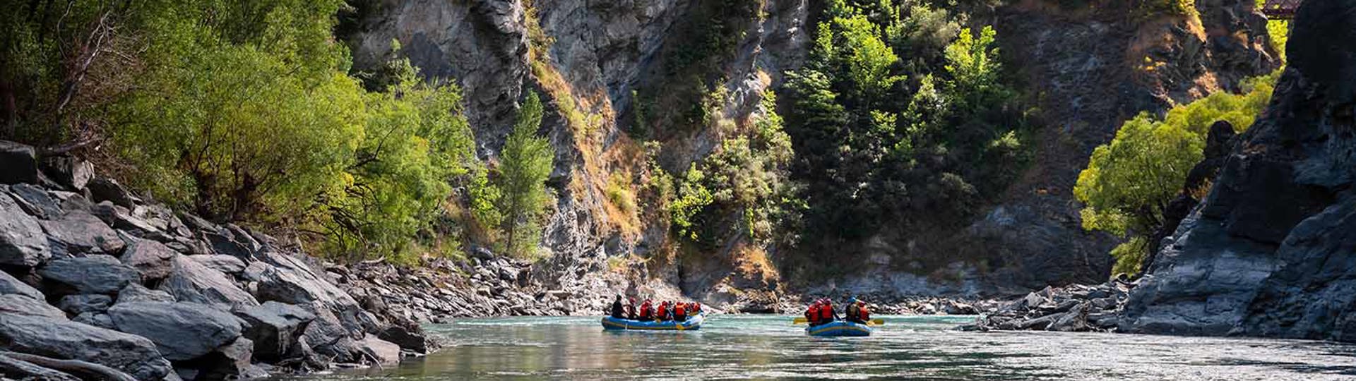 Two rafts paddling on the Kawarau river