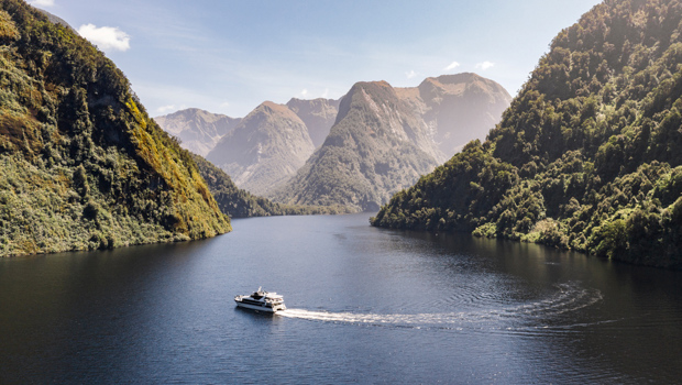 The day cruise boat sailing in Doubtful Sound