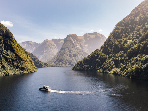The day cruise boat sailing in Doubtful Sound