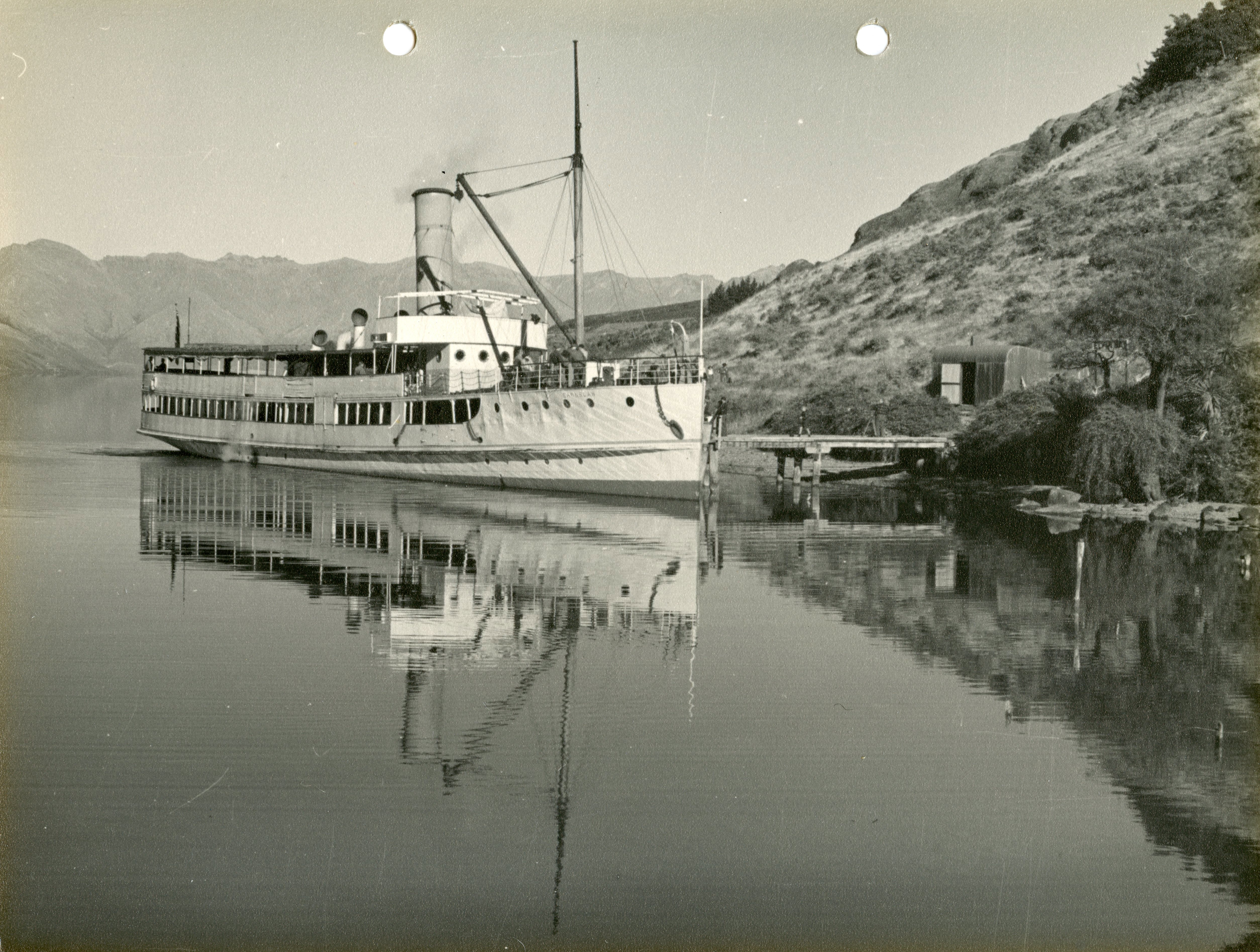 Black an white image of TSS Earnslaw vintage steamship.