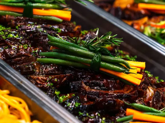 Colourful plated meal served aboard a Milford Sound cruise.