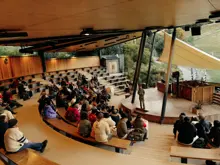 Guests watching a farm demonstration at Walter Peak.